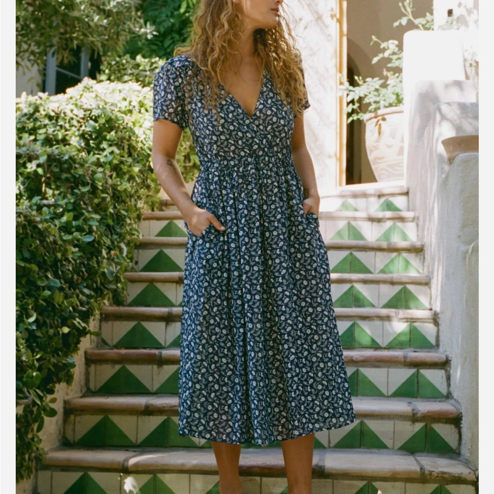 Christy Dawn Simple Dawn Navy Floral Midi Dress - Picture 3 of 8